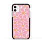 Pink Flowers Apple iPhone 11 in White with Black Impact Case