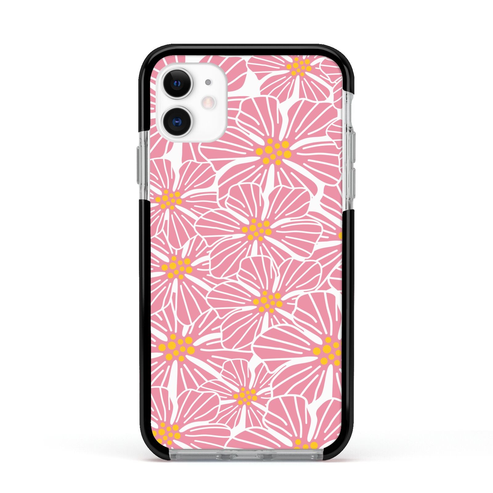 Pink Flowers Apple iPhone 11 in White with Black Impact Case