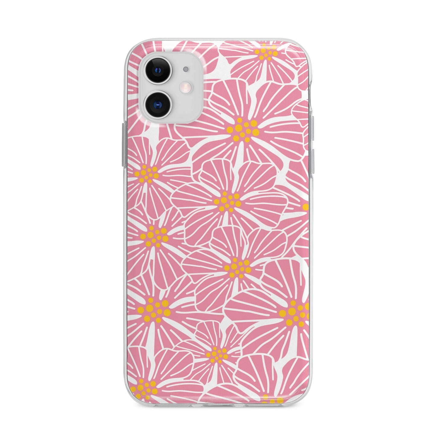 Pink Flowers Apple iPhone 11 in White with Bumper Case