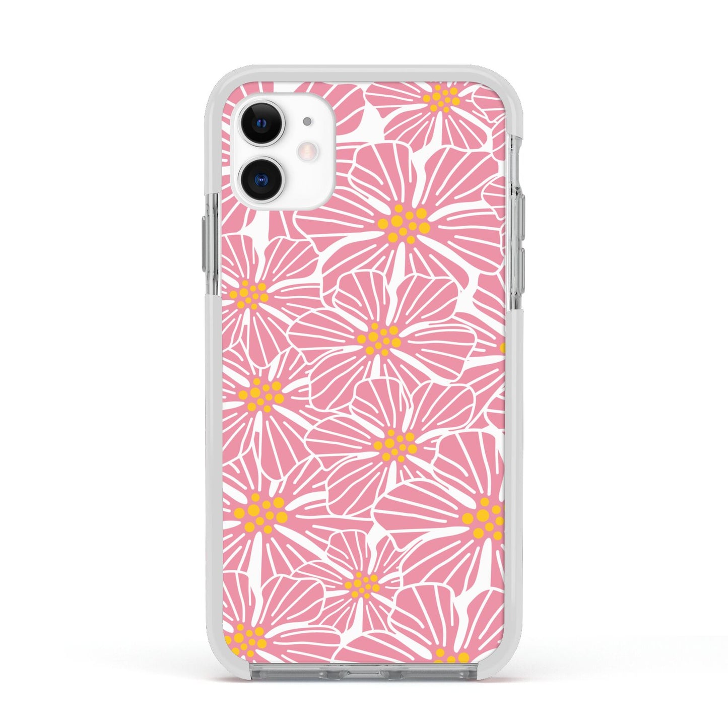 Pink Flowers Apple iPhone 11 in White with White Impact Case