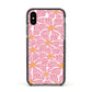 Pink Flowers Apple iPhone Xs Impact Case Black Edge on Black Phone