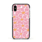 Pink Flowers Apple iPhone Xs Impact Case Black Edge on Silver Phone