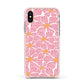 Pink Flowers Apple iPhone Xs Impact Case Pink Edge on Gold Phone