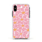 Pink Flowers Apple iPhone Xs Impact Case White Edge on Black Phone
