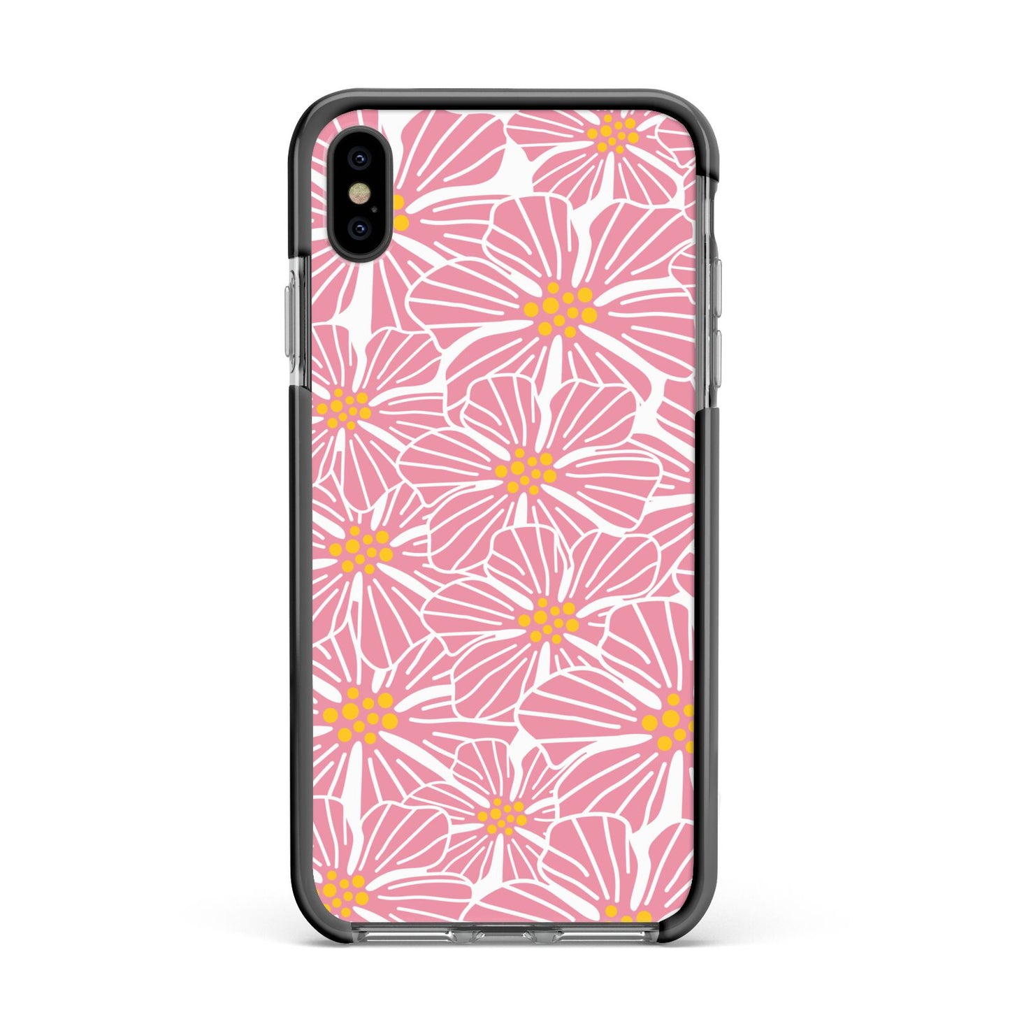 Pink Flowers Apple iPhone Xs Max Impact Case Black Edge on Black Phone