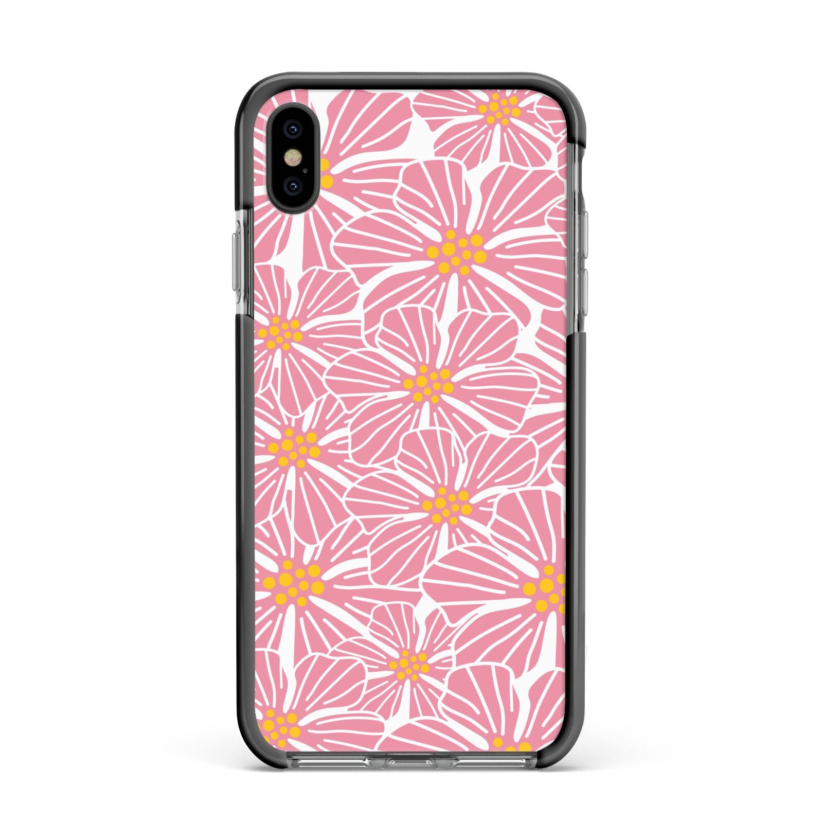 Pink Flowers Apple iPhone Xs Max Impact Case Black Edge on Black Phone