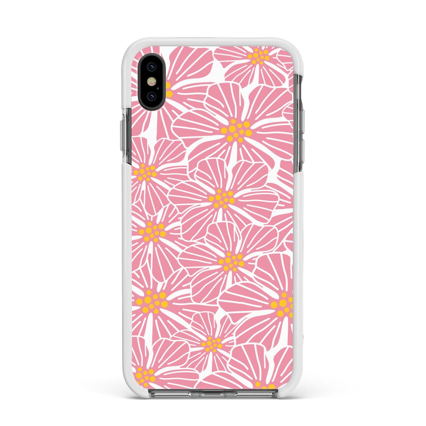 Pink Flowers Apple iPhone Xs Max Impact Case White Edge on Black Phone