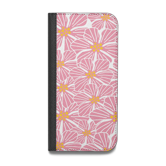 Pink Flowers Vegan Leather Flip iPhone Case