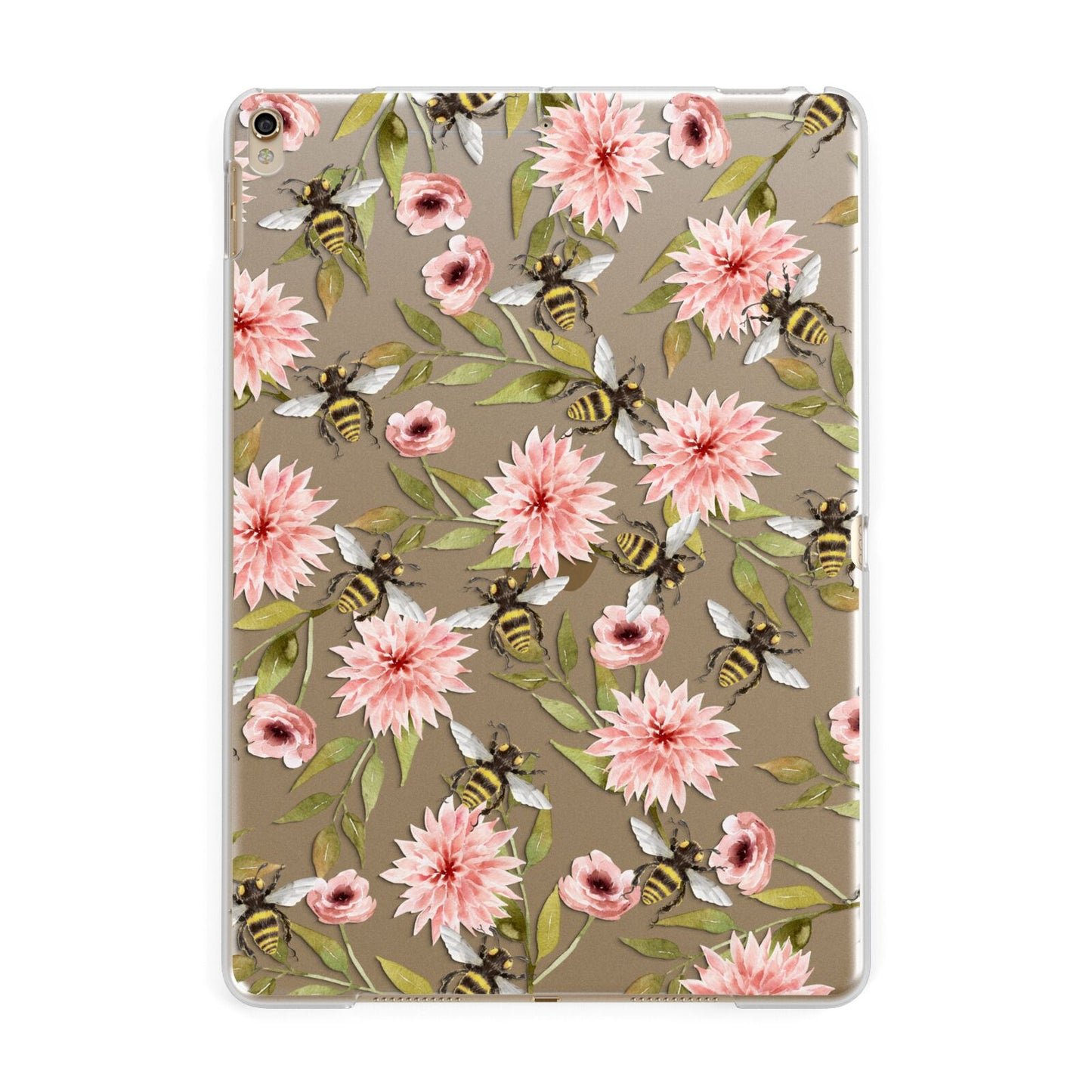 Pink Flowers and Bees Apple iPad Gold Case
