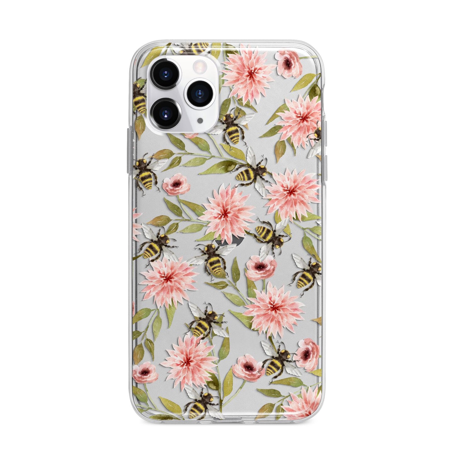 Pink Flowers and Bees Apple iPhone 11 Pro Max in Silver with Bumper Case