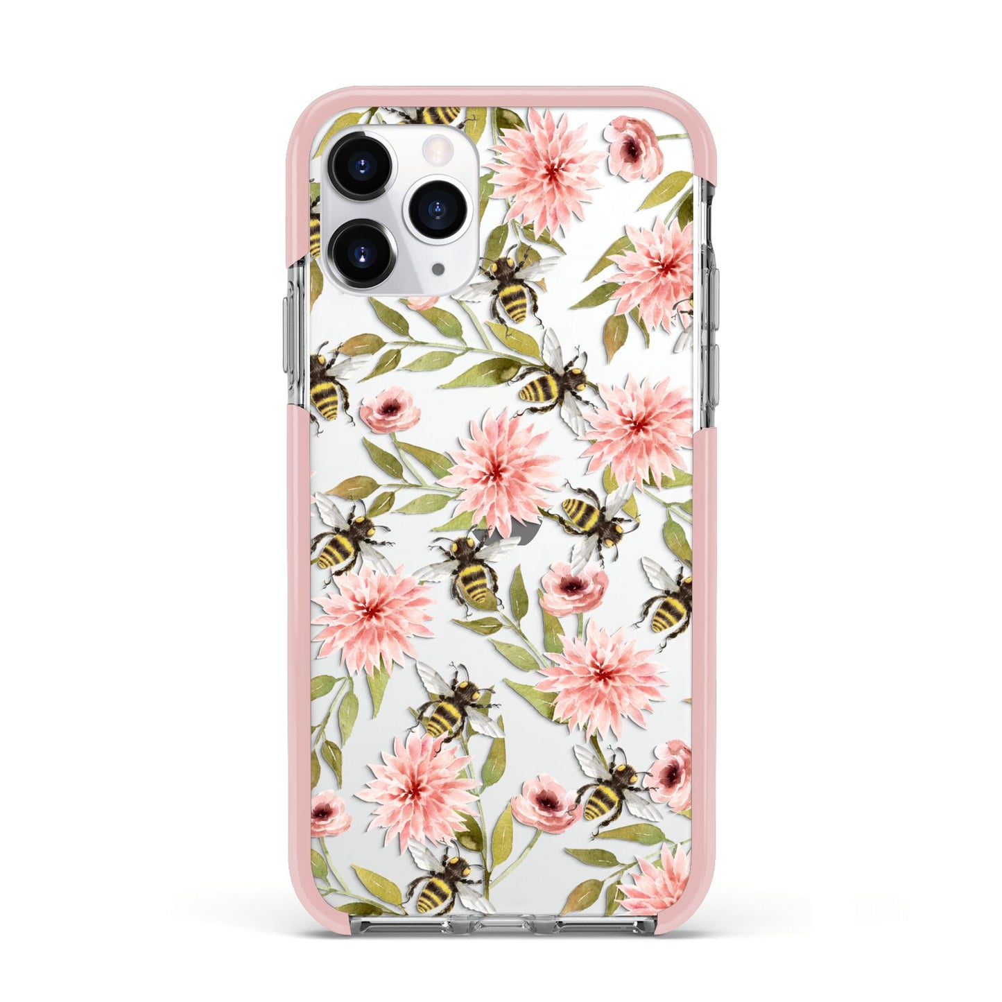 Pink Flowers and Bees Apple iPhone 11 Pro in Silver with Pink Impact Case
