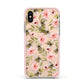 Pink Flowers and Bees Apple iPhone Xs Impact Case Pink Edge on Gold Phone