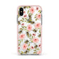 Pink Flowers and Bees Apple iPhone Xs Impact Case Pink Edge on Silver Phone