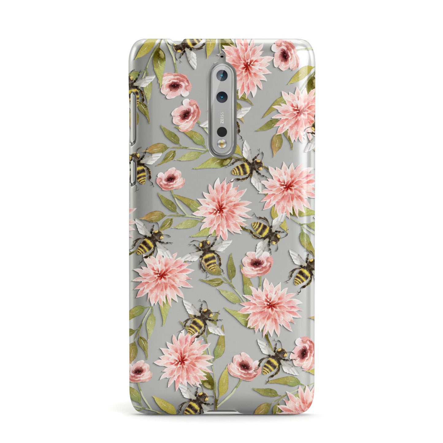 Clear Pink Flowers and Bees Nokia Case