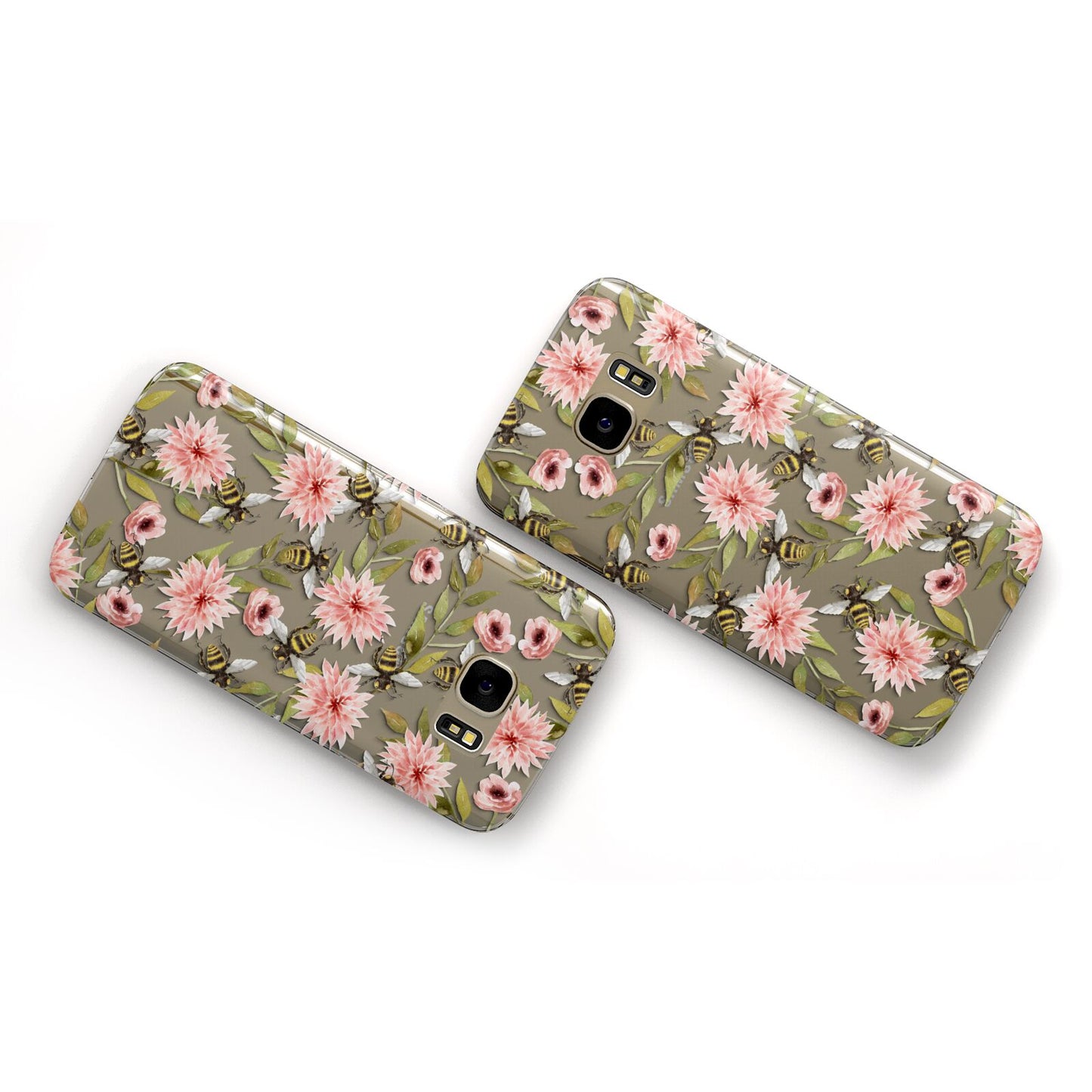 Pink Flowers and Bees Samsung Galaxy Case Flat Overview