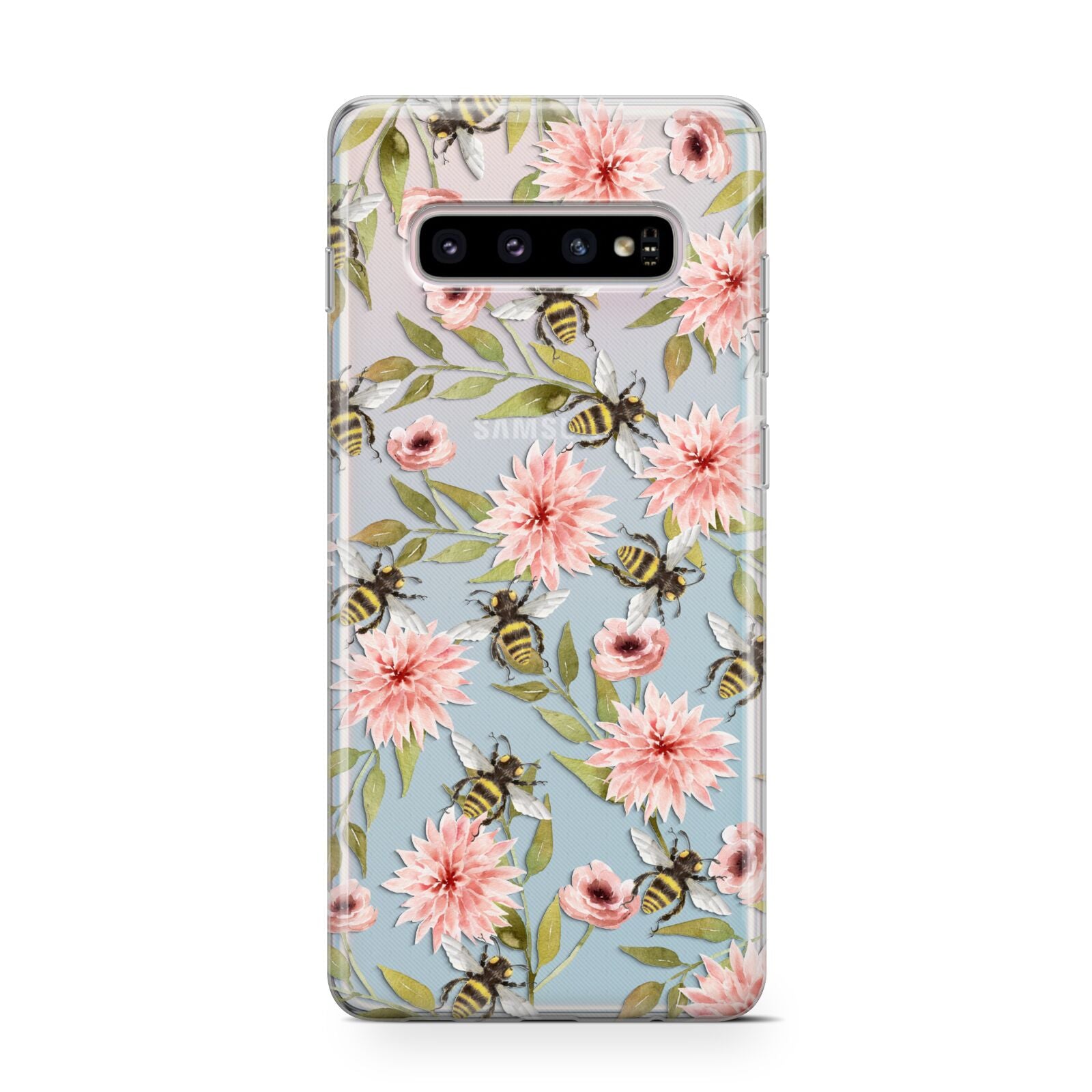 Pink Flowers and Bees Samsung Galaxy S10 Case