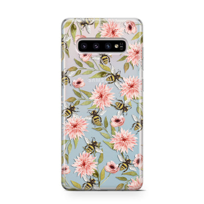 Pink Flowers and Bees Samsung Galaxy S10 Case