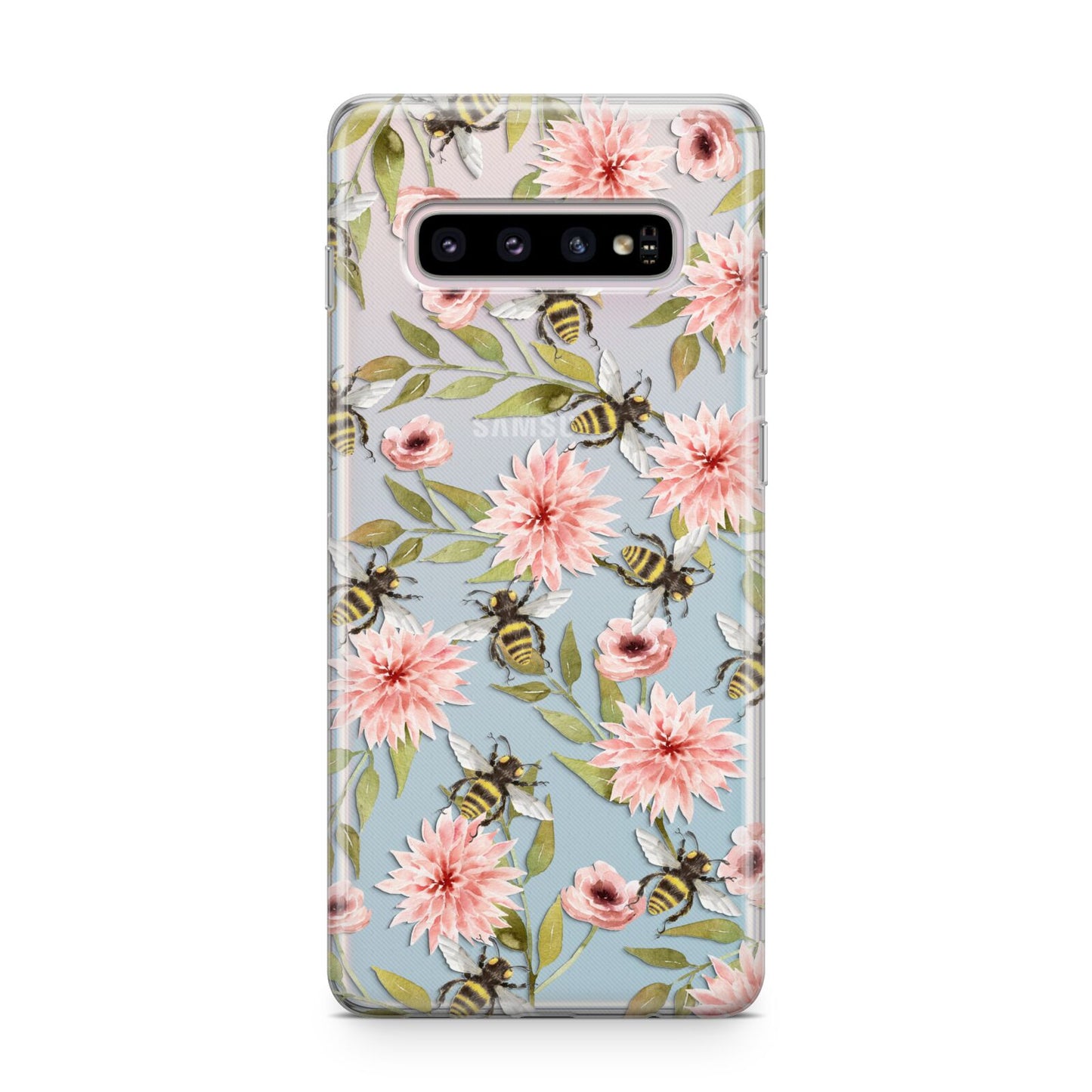 Pink Flowers and Bees Samsung Galaxy S10 Plus Case