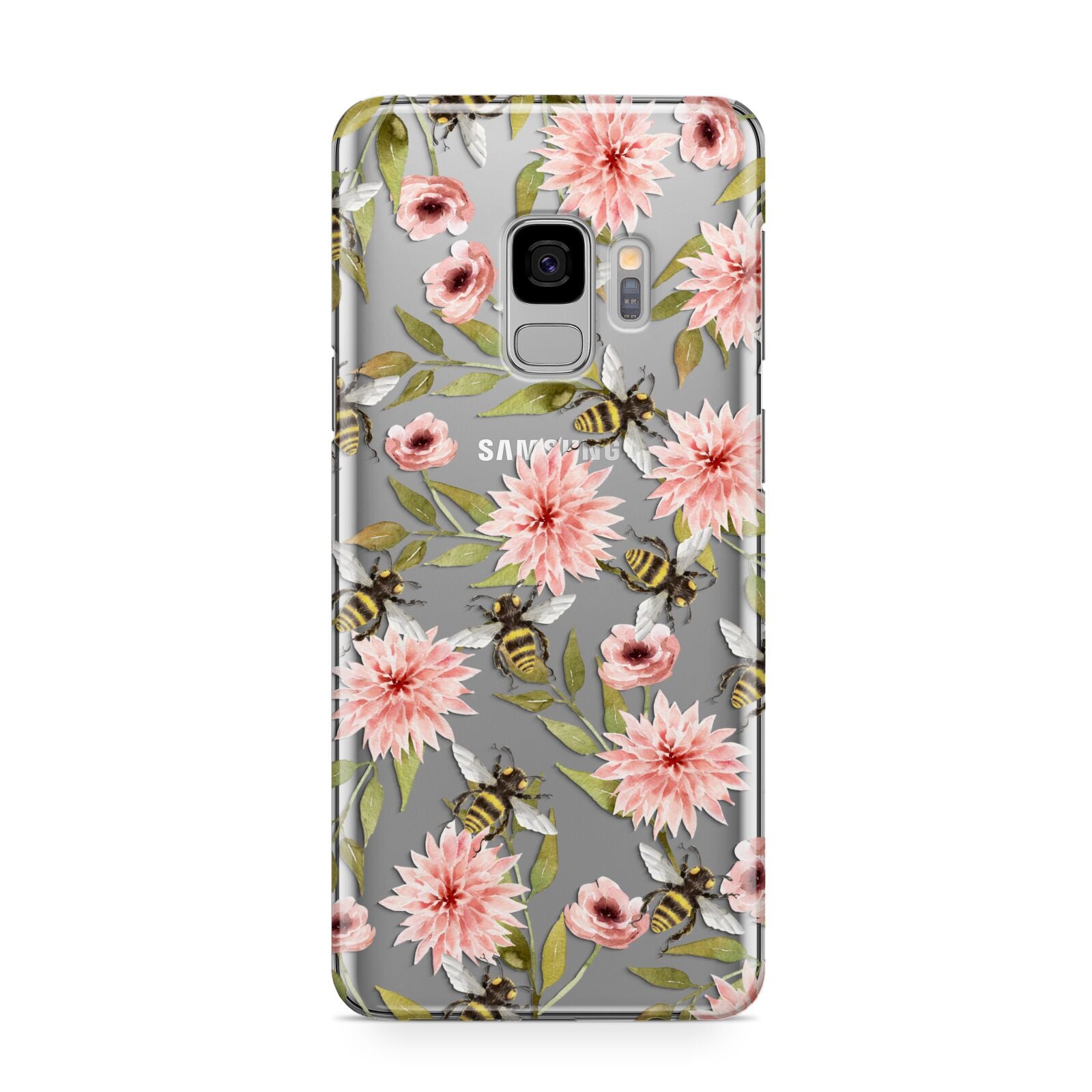 Pink Flowers and Bees Samsung Galaxy S9 Case