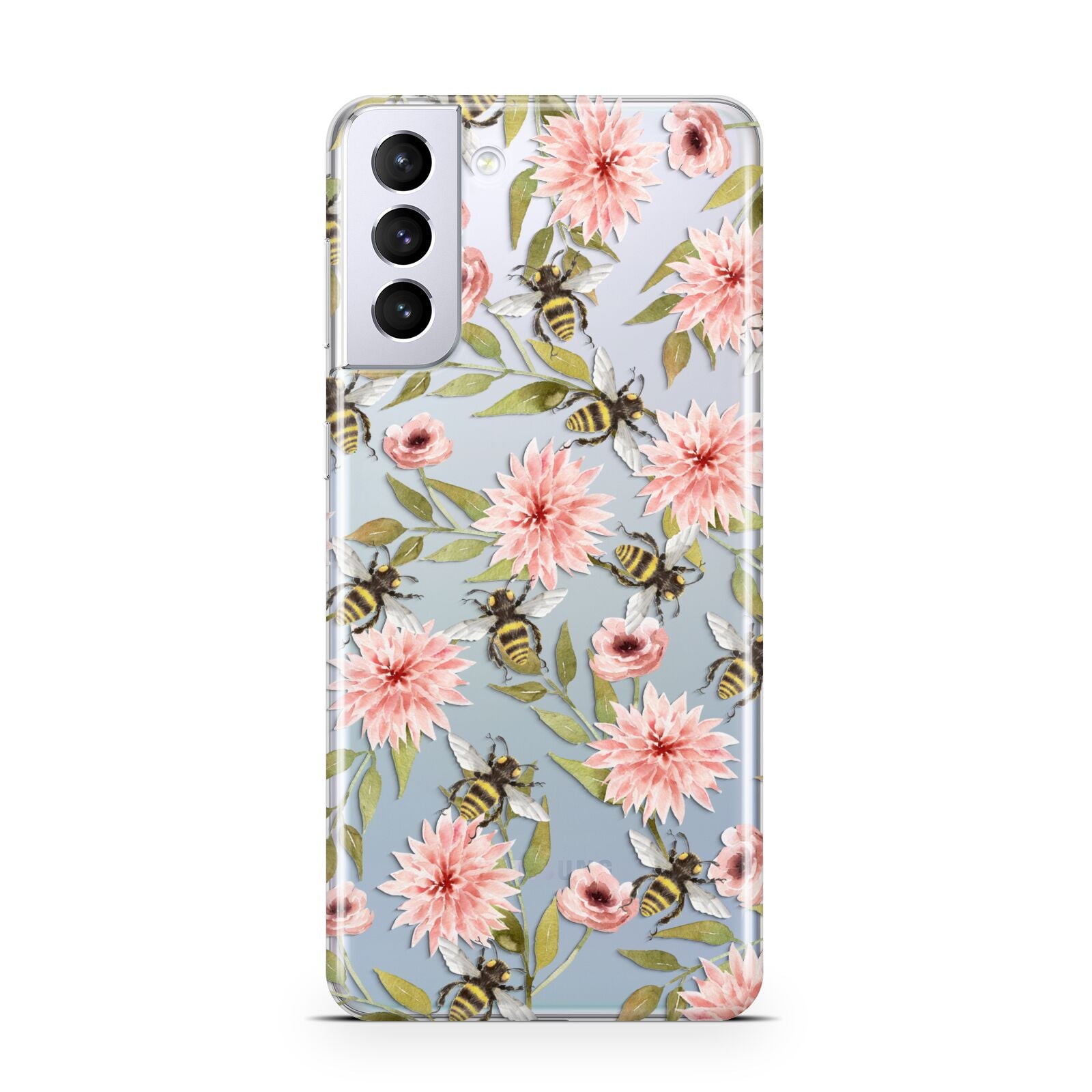 Pink Flowers and Bees Samsung S21 Plus Phone Case