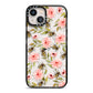 Pink Flowers and Bees iPhone 13 Black Impact Case on Silver phone