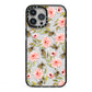 Pink Flowers and Bees iPhone 13 Pro Max Black Impact Case on Silver phone