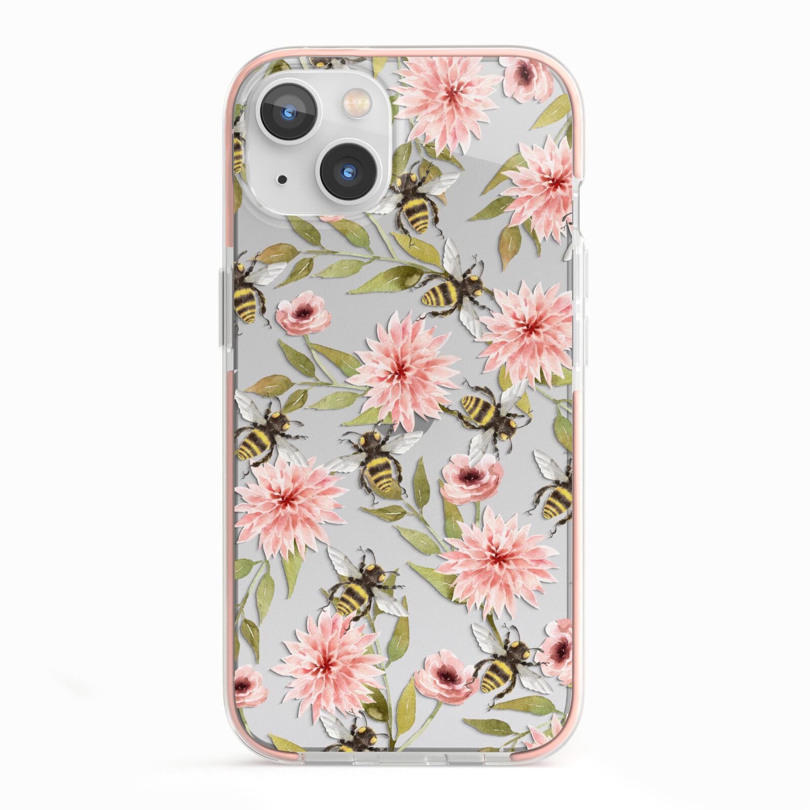 Pink Flowers and Bees iPhone 13 TPU Impact Case with Pink Edges