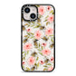 Pink Flowers and Bees iPhone 14 Black Impact Case on Silver phone