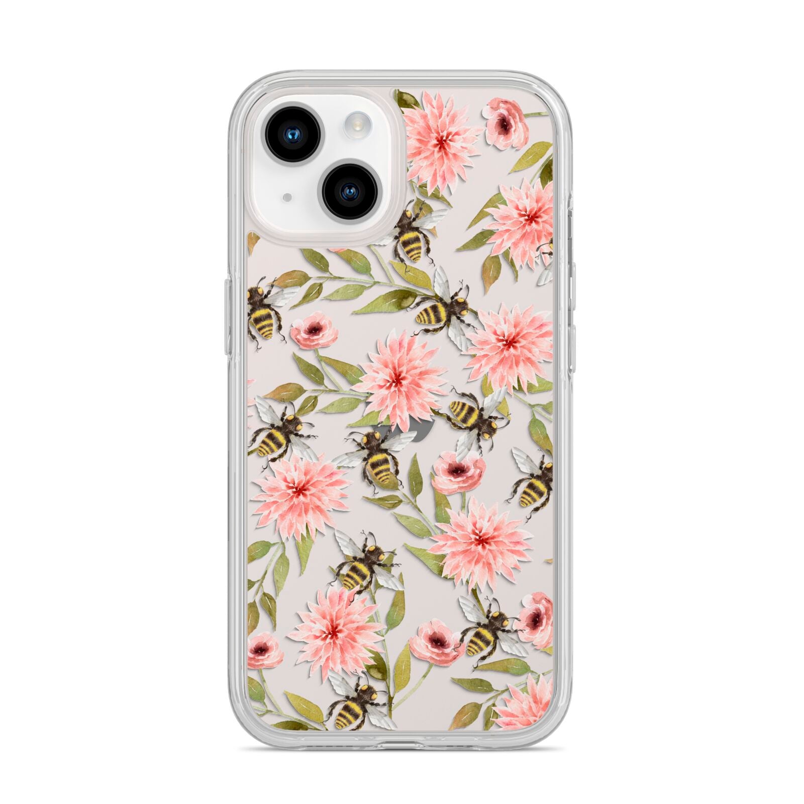 Pink Flowers and Bees iPhone 14 Clear Tough Case Starlight