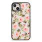 Pink Flowers and Bees iPhone 14 Plus Black Impact Case on Silver phone