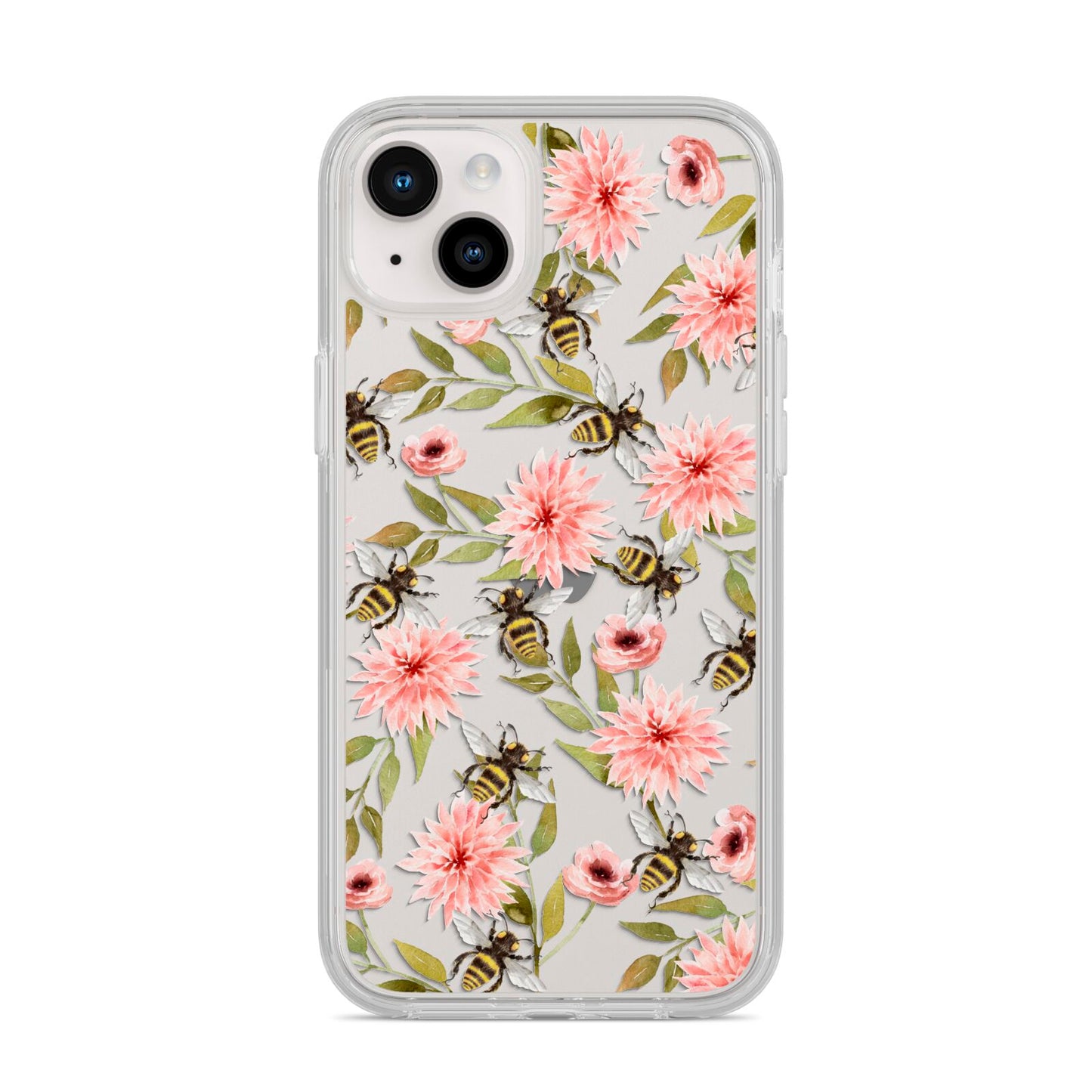 Pink Flowers and Bees iPhone 14 Plus Clear Tough Case Starlight