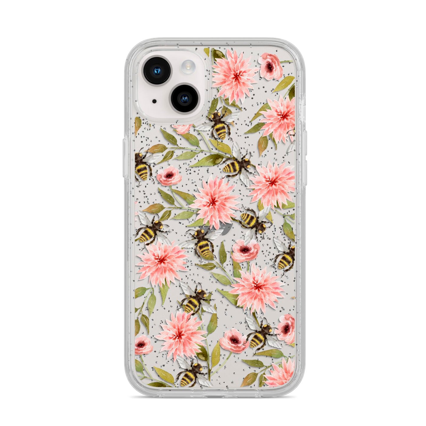 Pink Flowers and Bees iPhone 14 Plus Glitter Tough Case Starlight