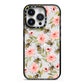 Pink Flowers and Bees iPhone 14 Pro Black Impact Case on Silver phone