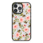 Pink Flowers and Bees iPhone 14 Pro Max Black Impact Case on Silver phone