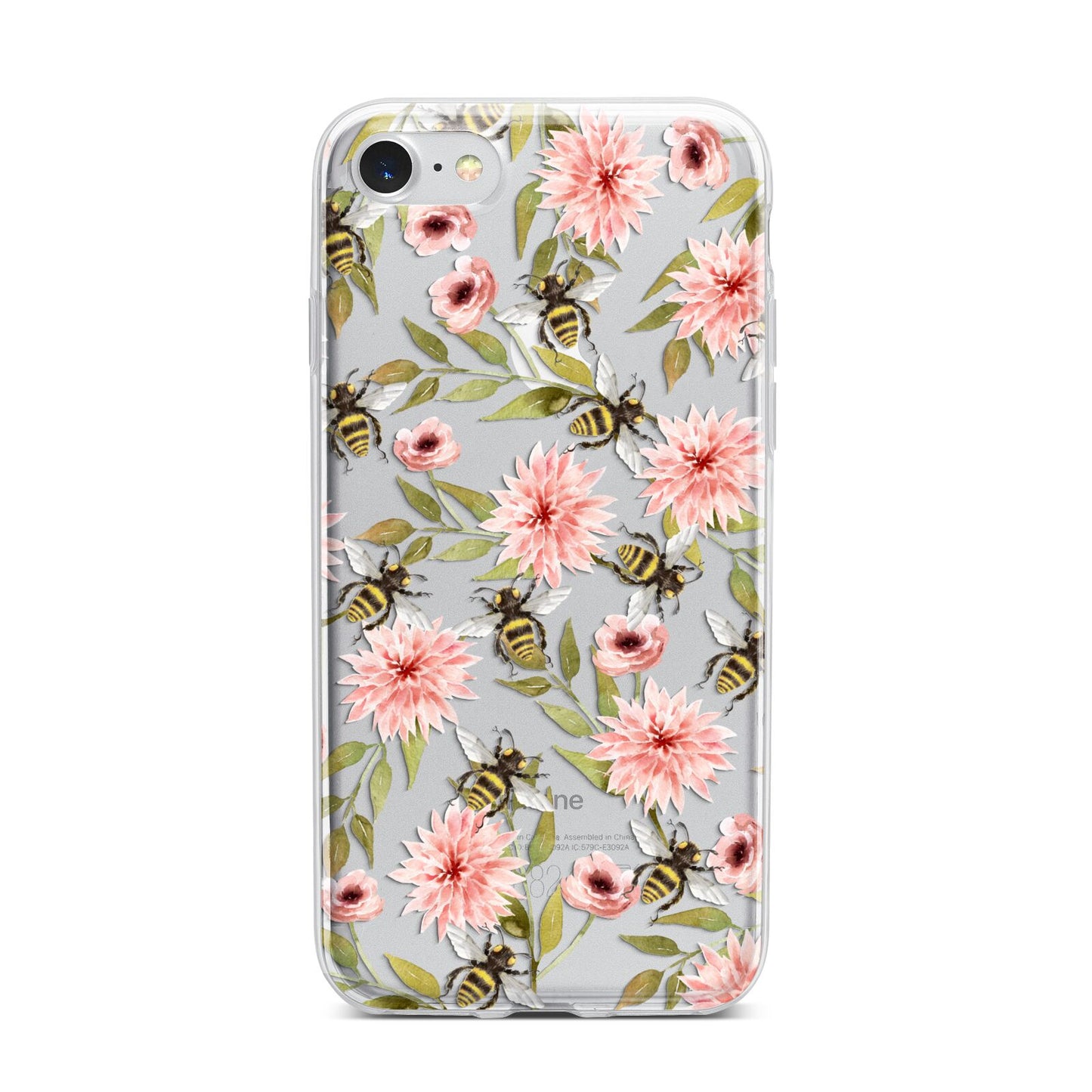 Pink Flowers and Bees iPhone 7 Bumper Case on Silver iPhone