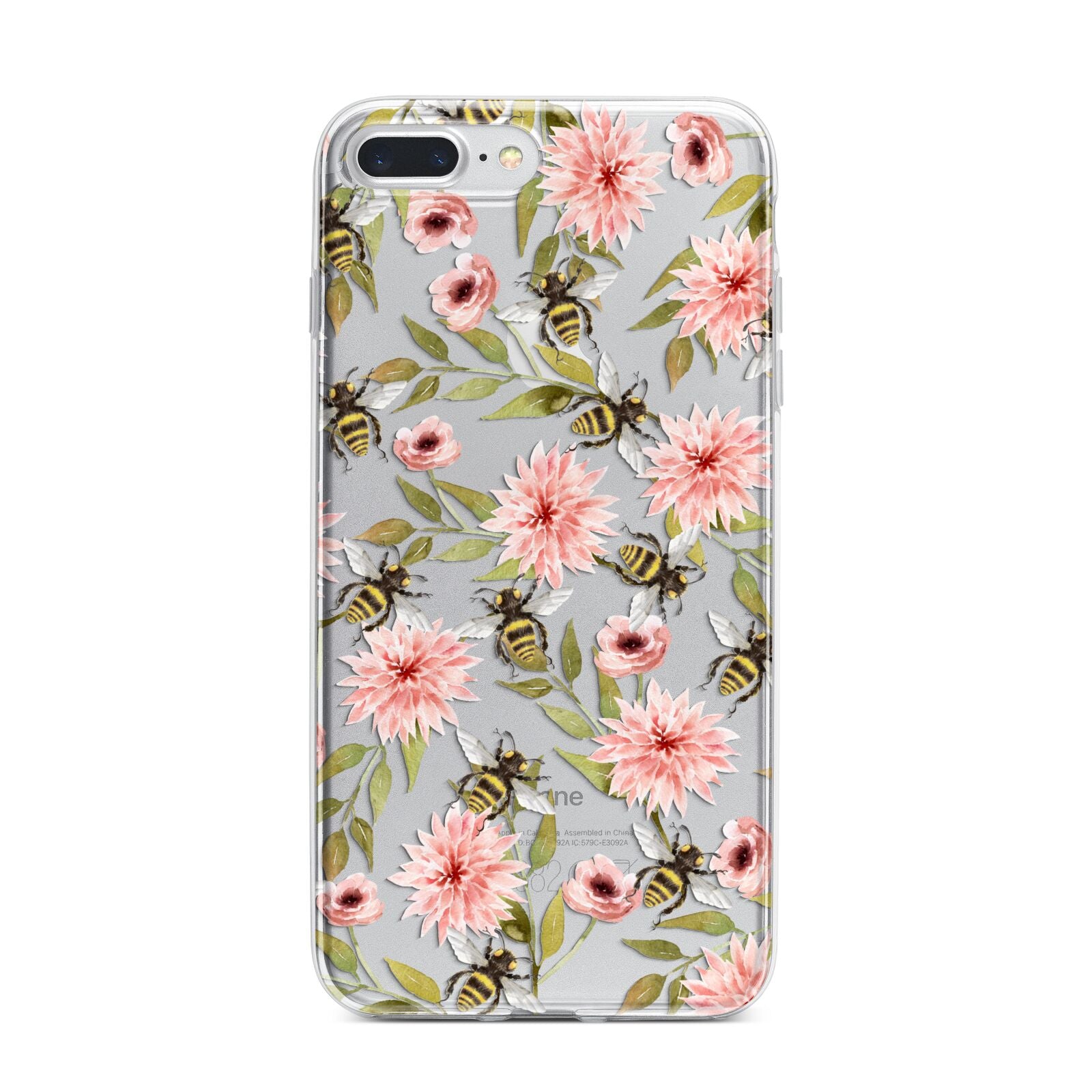 Pink Flowers and Bees iPhone 7 Plus Bumper Case on Silver iPhone