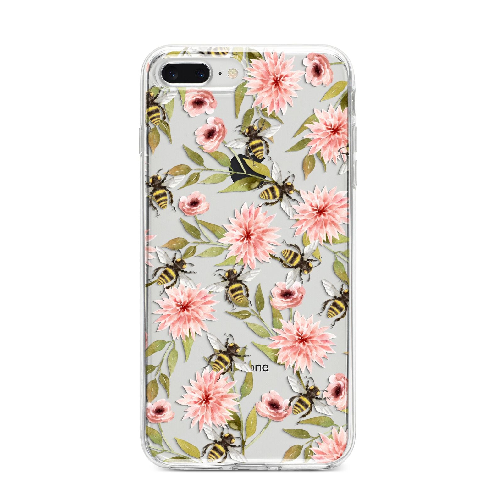 Pink Flowers and Bees iPhone 8 Plus Bumper Case on Silver iPhone