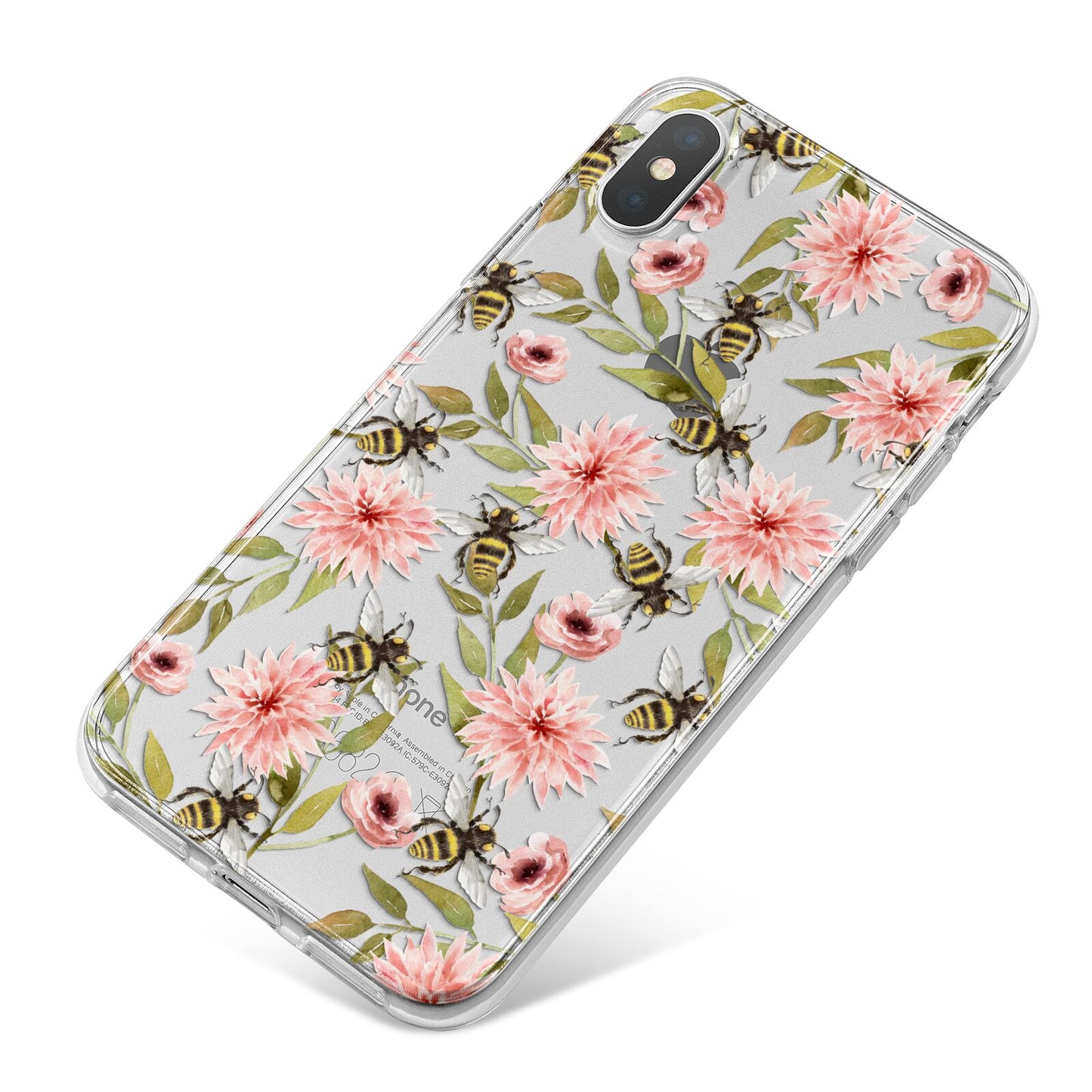 Pink Flowers and Bees iPhone X Bumper Case on Silver iPhone