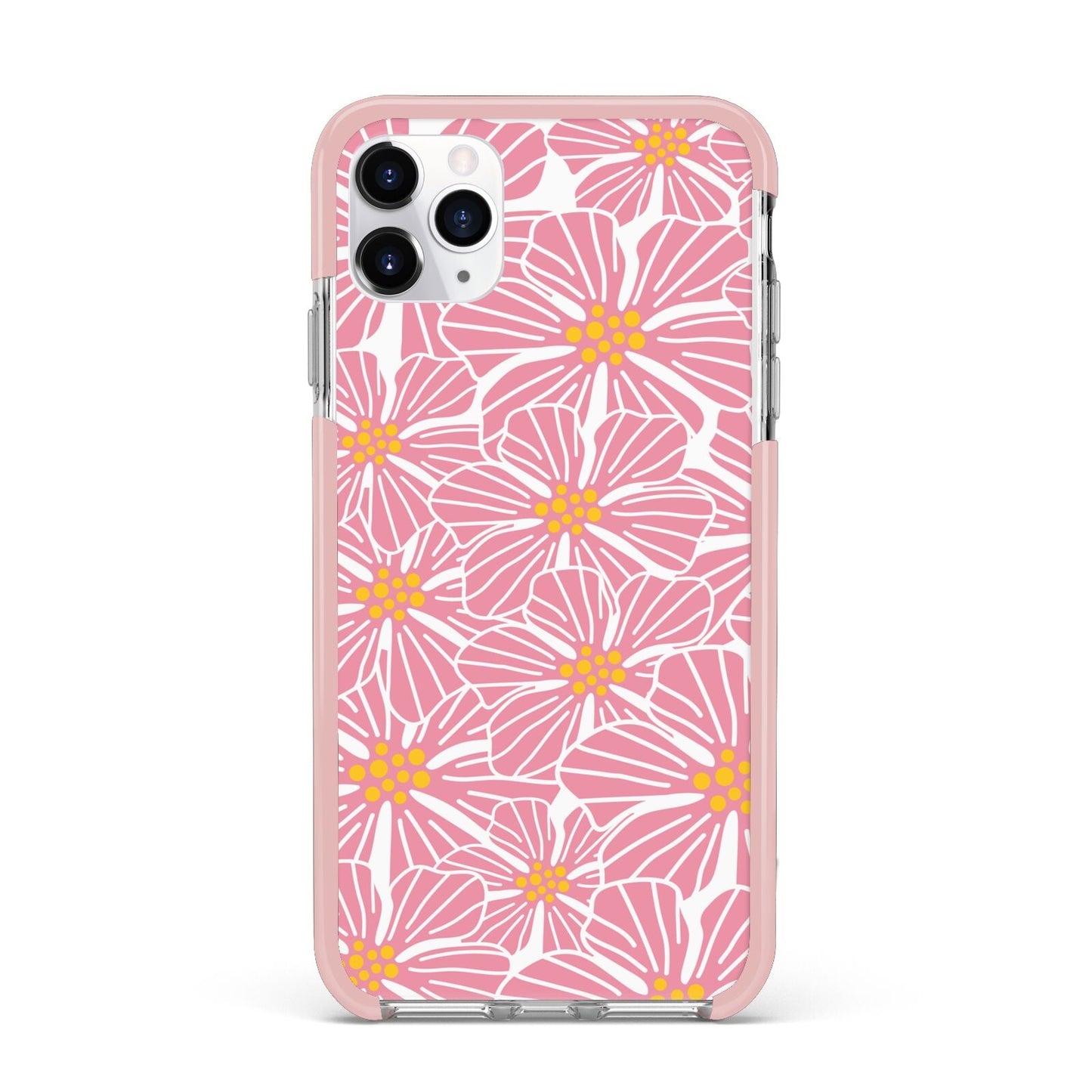 Pink Flowers iPhone 11 Pro Max Impact Pink Edge Case