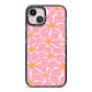 Pink Flowers iPhone 13 Black Impact Case on Silver phone