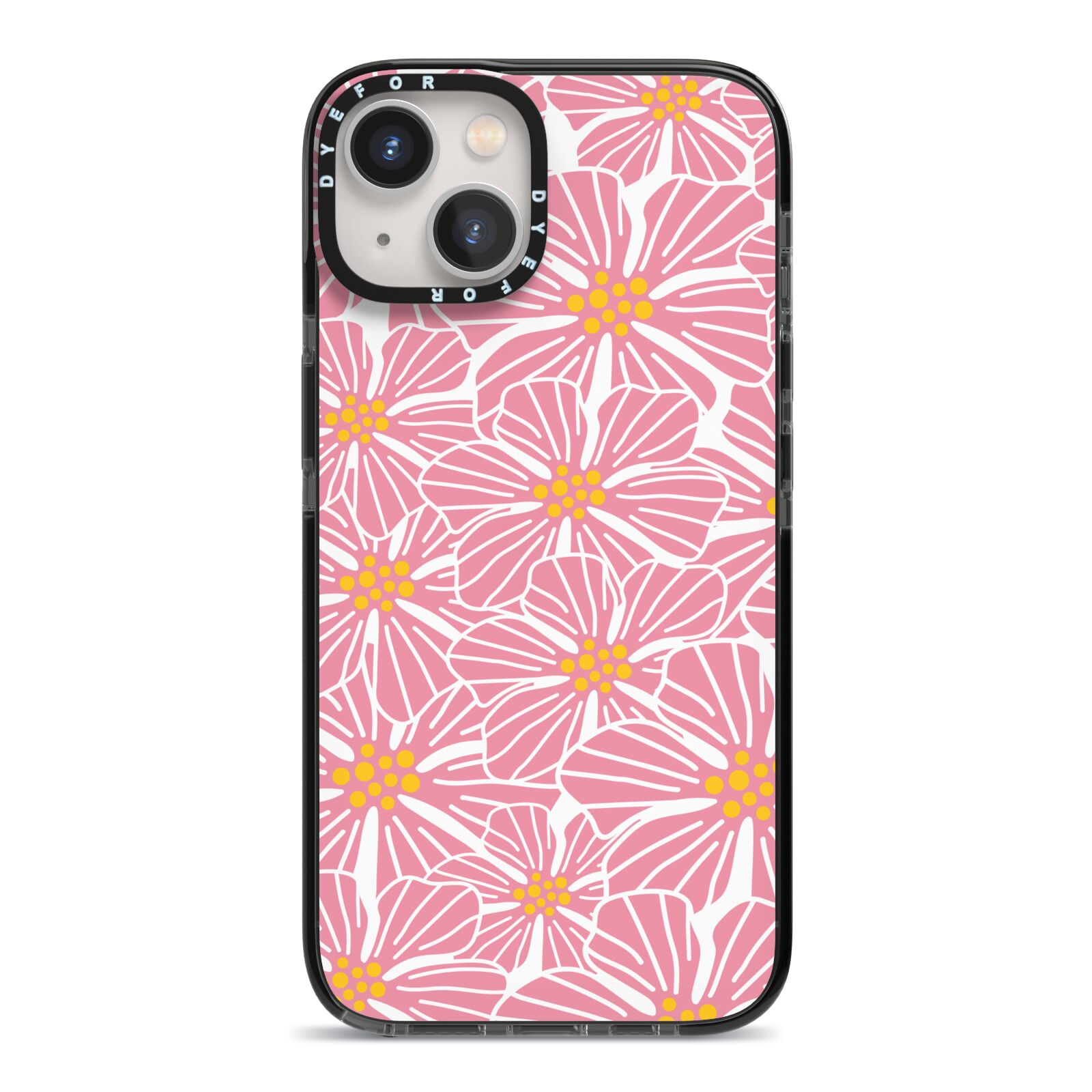 Pink Flowers iPhone 13 Black Impact Case on Silver phone