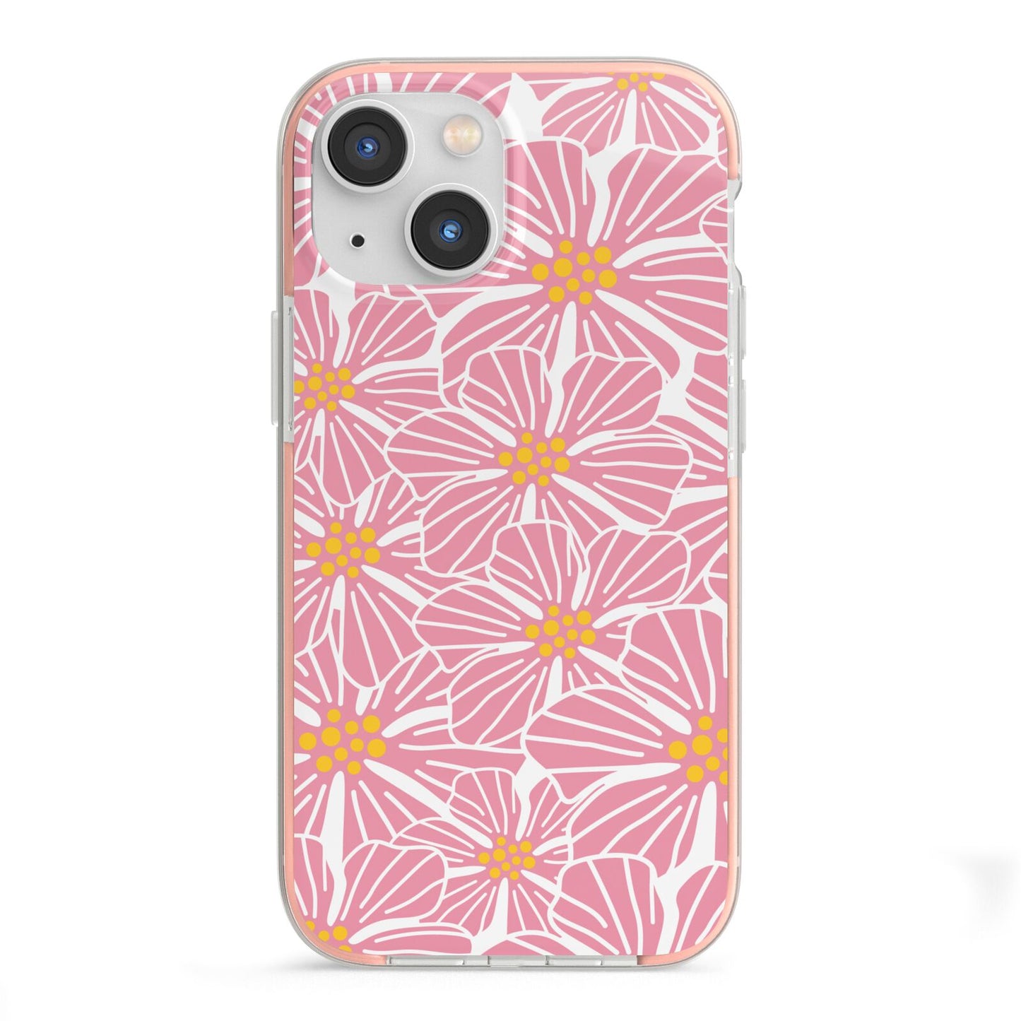 Pink Flowers iPhone 13 Mini TPU Impact Case with Pink Edges