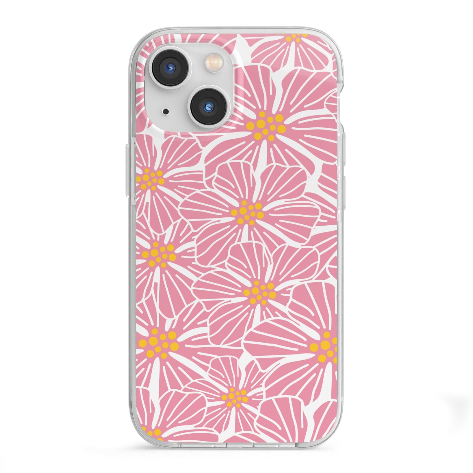 Pink Flowers iPhone 13 Mini TPU Impact Case with White Edges