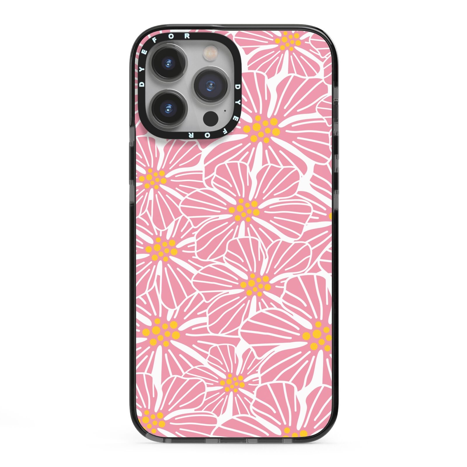 Pink Flowers iPhone 13 Pro Max Black Impact Case on Silver phone