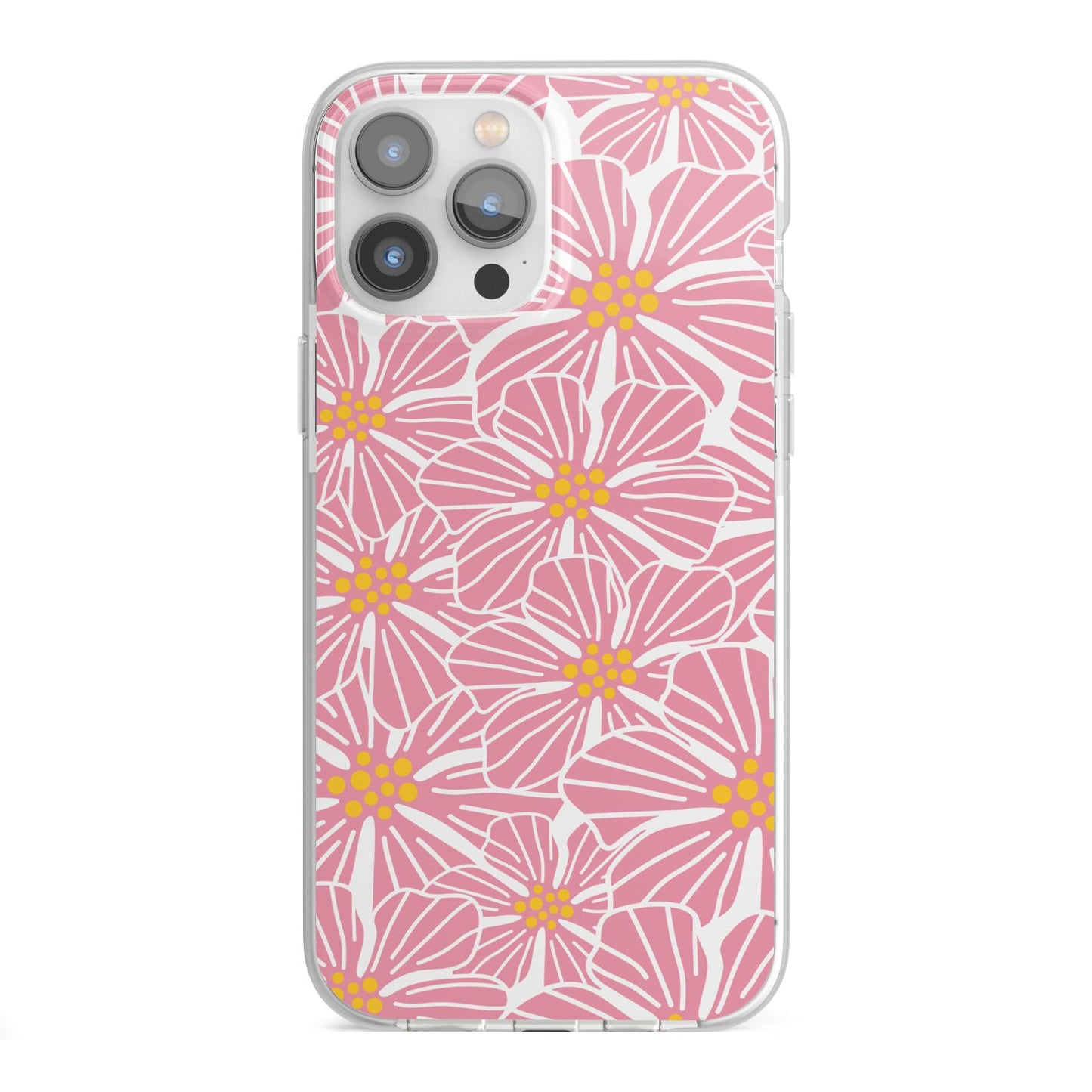 Pink Flowers iPhone 13 Pro Max TPU Impact Case with White Edges