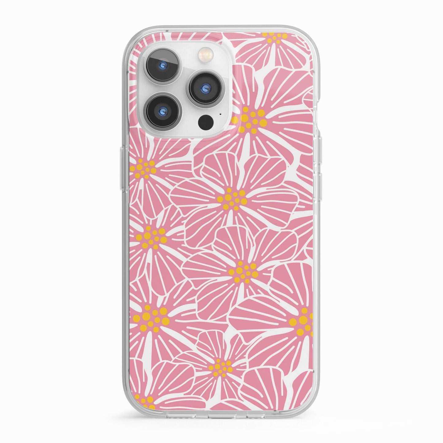 Pink Flowers iPhone 13 Pro TPU Impact Case with White Edges