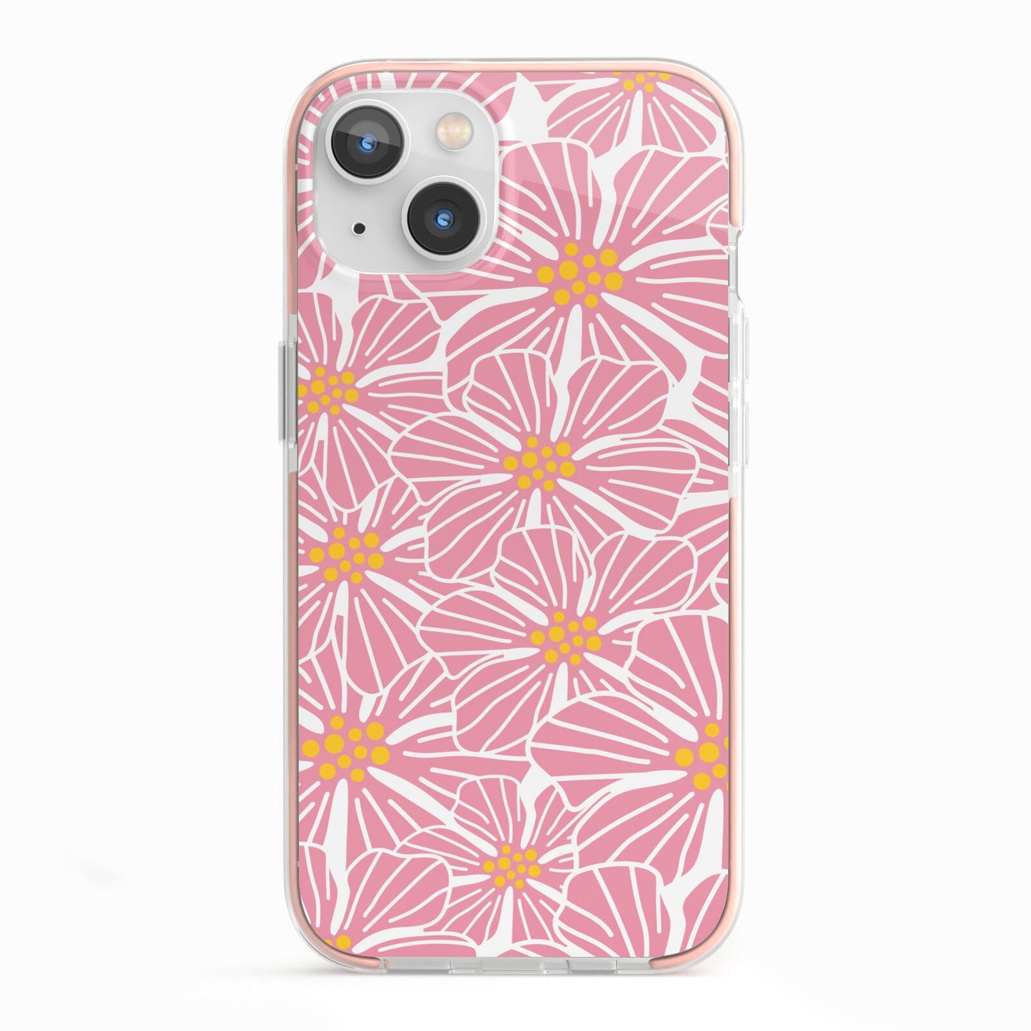 Pink Flowers iPhone 13 TPU Impact Case with Pink Edges