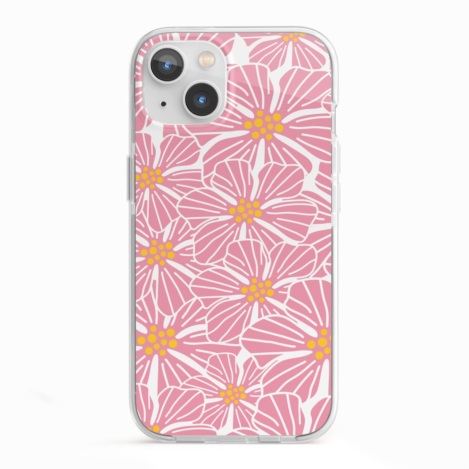 Pink Flowers iPhone 13 TPU Impact Case with White Edges