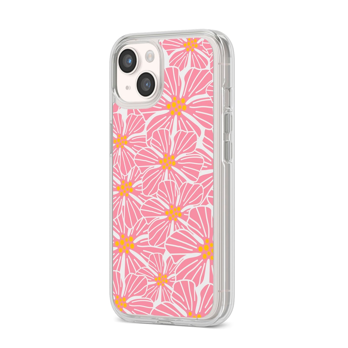 Pink Flowers iPhone 14 Clear Tough Case Starlight Angled Image