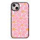 Pink Flowers iPhone 14 Plus Black Impact Case on Silver phone